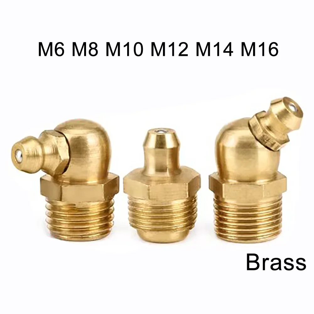 

2/3/10pcs Brass Grease Nipple Fittings M6 M8 M10 to M16 Straight Elbow Type 45 /90/180 Degree Hydraulic Oil Tube Pipe Fitting