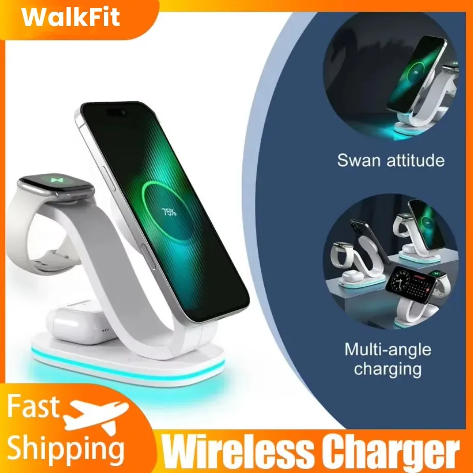 

Qi2 Многофункциональная магнитная подставка для беспроводного зарядного устройства 3 в 1 для iPhone 16 15 14 iWatch 9/8/7/6 AirPods Pro 2, док-станция для быстрой зарядки