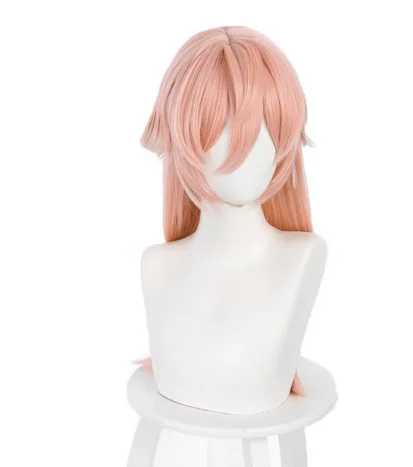 Perruque Cosplay Synthétique Yan Fei avec Bonnet, Dégradé Rose et Blanc, 60cm, Degré de Chaleur, Jeu Genshin Impact