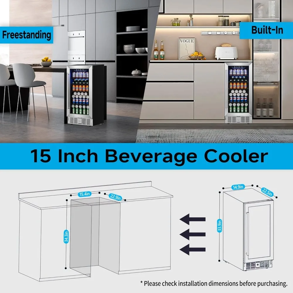 Beverage Refrigerator, 15 In 126 Cans Beverage Fridge, Freestanding Wine Cooler With Safety Lock, Refrigerator Display Case