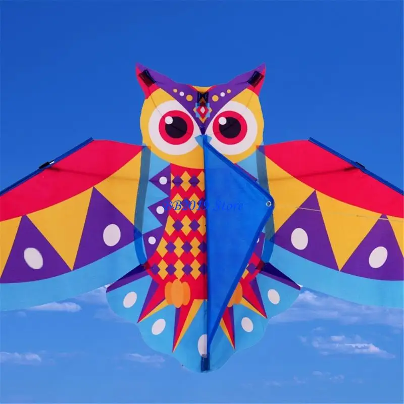 Q0KB Brightly Colored Owl Shaped Kites For Children Family Windproof Polyester Fabric Sturdy Structure Enhances Observation