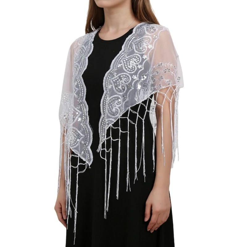 SZL Elegant Evening Shawl Sparkling Shoulder Cover Versatiles Fashion Accessory for Stage Performances