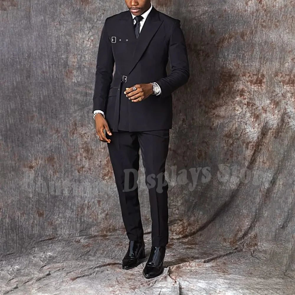

Fashion Peaked Lapel Wedding Suit For Men Solid Color Slim Fit Business Casual Formal Blazer Set Costume Homme Groom Wear