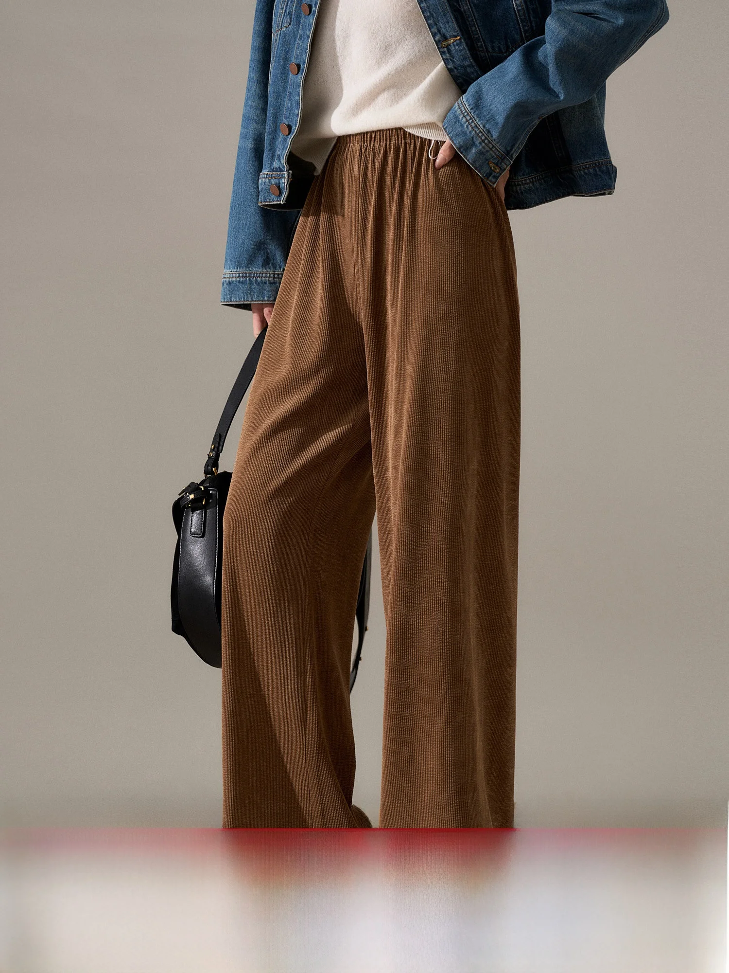 

Warm Comfortable Elastic Waist Corduroy Straight Leg Pants Versatile Retro Sle Casual Trousers for Women by Xhange