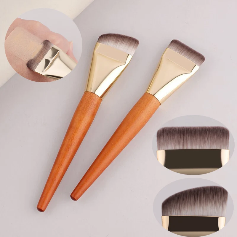 2pcs Ultra Thin Foundation Brush Soft Hair Wooden Face Contour Brush Flat Contour Brush Blending Foundation Cream Makeup Brushes