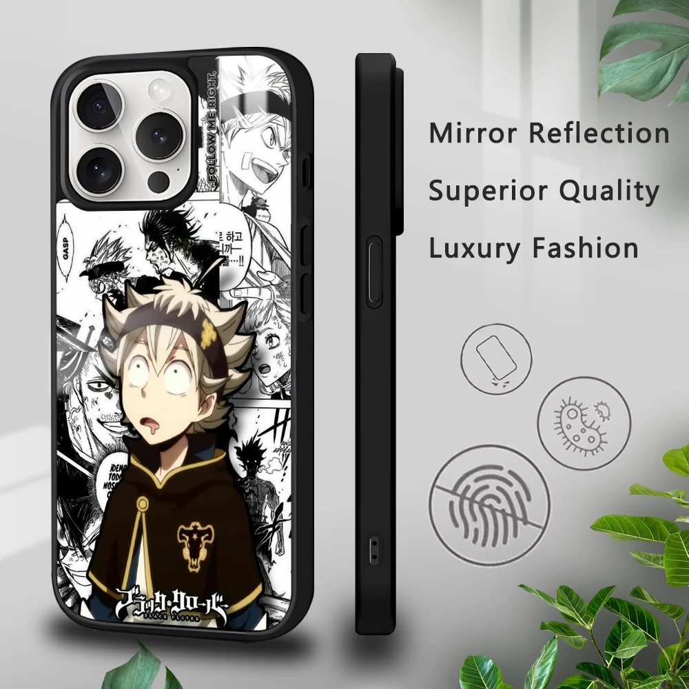 B-Black Clover Asta Phone Case For iPhone 16 15 14 13 12 11 Pro Xs Max Mini Plus Celulares Hard Funda