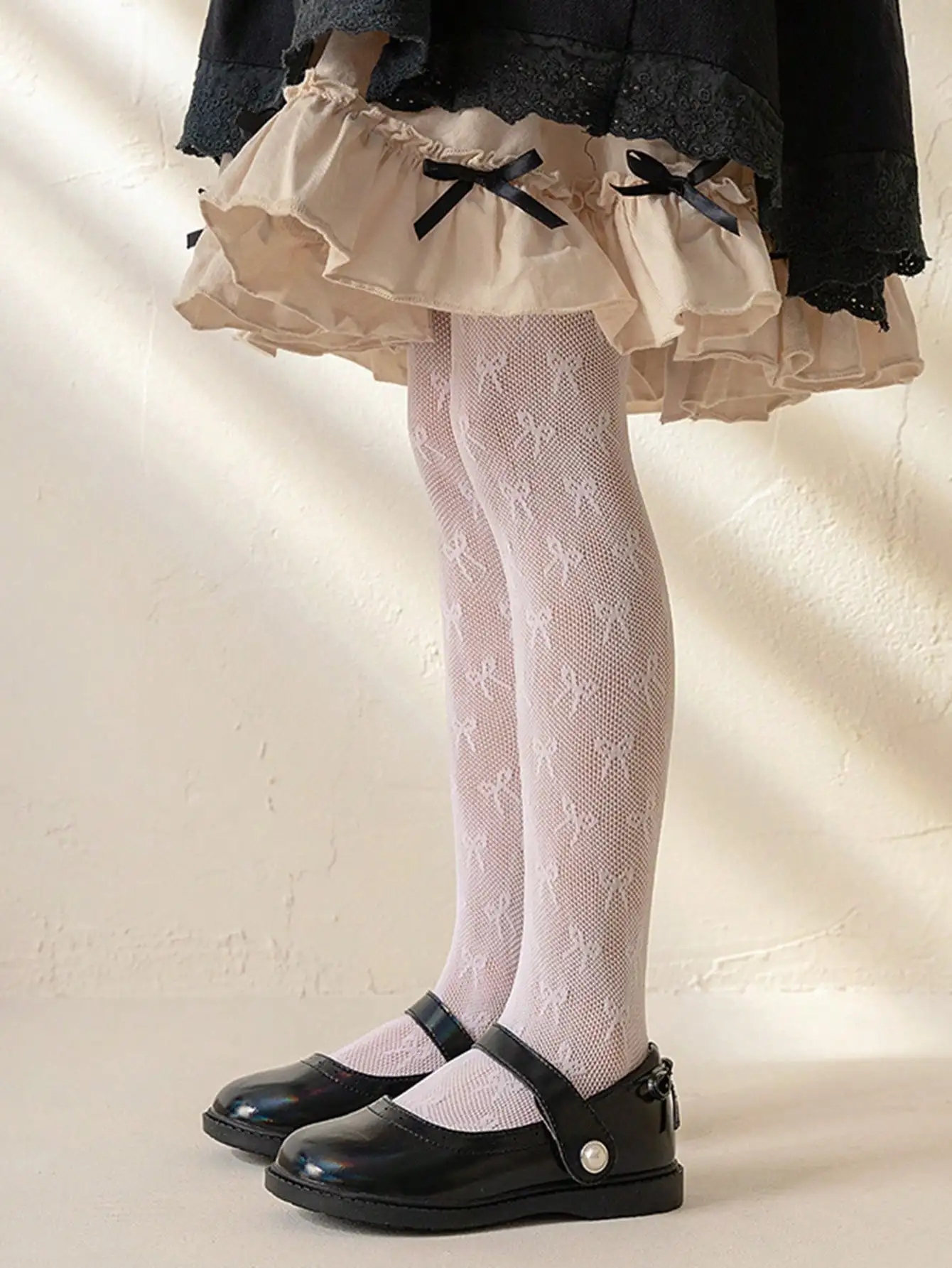 3 Stück Kinder Mädchen Strumpfhosen Sommer Dünne Netz-Schleife Jacquard Hohlstrumpfhose Lolita Prinzessin Atmungsaktiv Hautfreundlich Kinderstrumpfhose – Detail 4