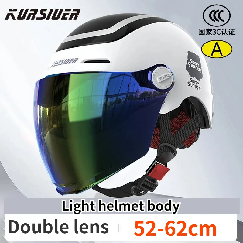 Double Lens Sun Protection Electric/motorcycle Helmet with Safety Warning Light Fashionable Simple Half Helmet