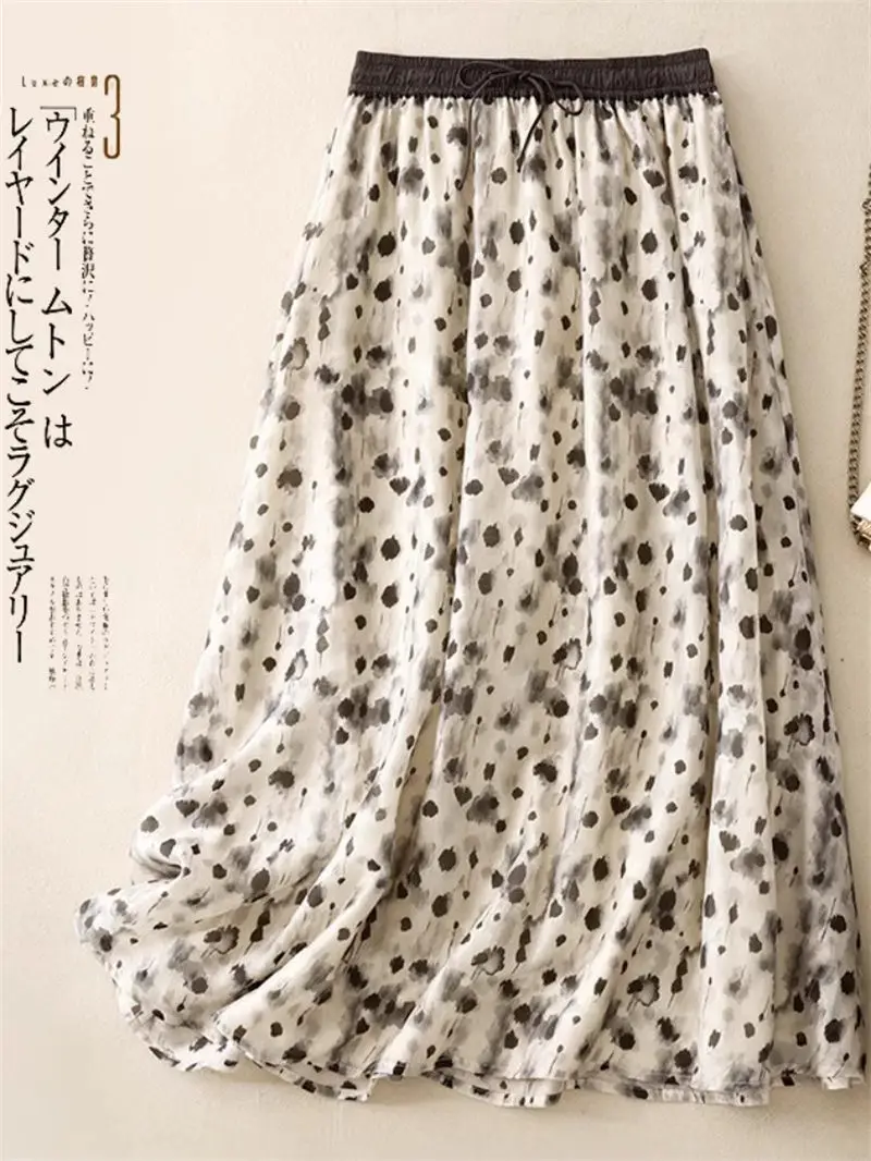 

Художественная ретро-юбка из хлопка и льна с принтом для женщин, летняя эластичная талия на шнурке, большой размер, двухслойная ретро-юбка g098