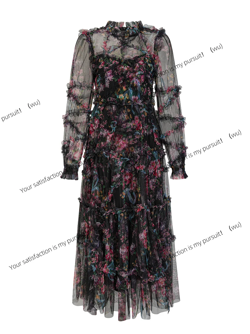 Sexy und elegantes Partykleid mit Blumenmuster aus Spitze, langes Faltenkleid für Damen, Hochzeitskleid