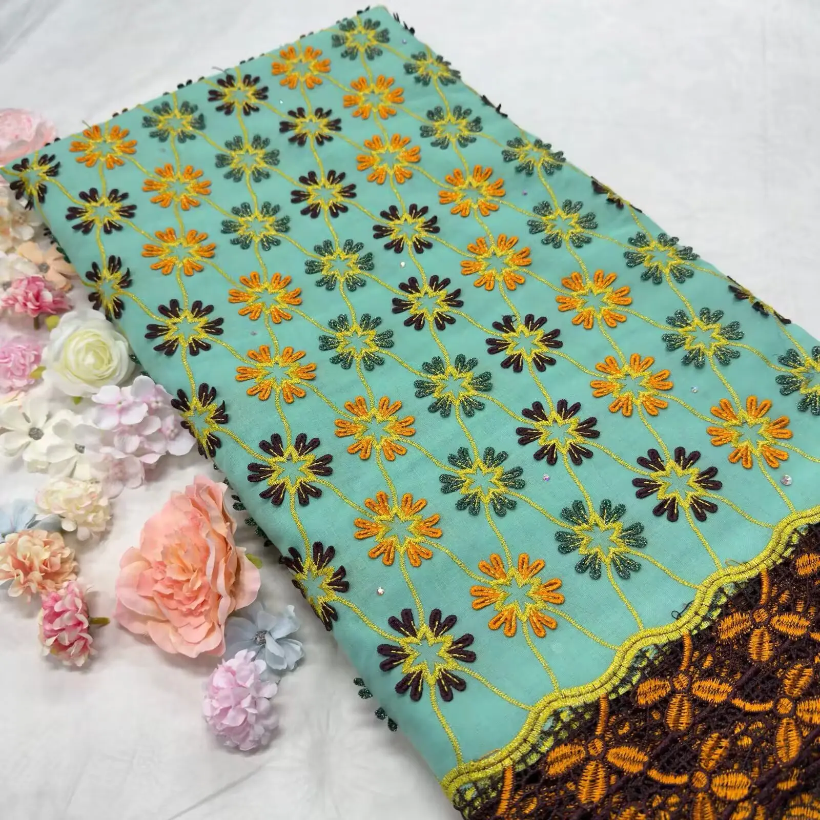 

5 Yards 3D Flower Soft Water Soluble Swiss Voile Lace Fabric 100% Cotton African Embroidery Dubai Style Fabric For Party 16A105