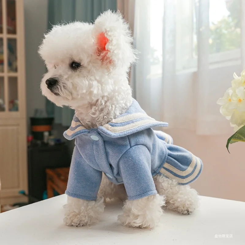 1PC Pet Apparel Cat Dog Autumn and Winter Thickened Warm Blue Gold Label Princess Dress Suitable for Small and Medium sized Dogs