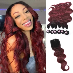 IPARTY Synthetic Hair Bundles with 4X4 Lace Closure Body Wave Long Highlights Hair Extension For Unprocessing Wig Weaving Weave