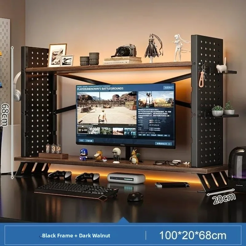 デスクトップオーガナイザーラック-コンピューターデスク高さ調整スタンド-金属素材-シンプルスタイル-オフィス用品-パーソナルケア用品