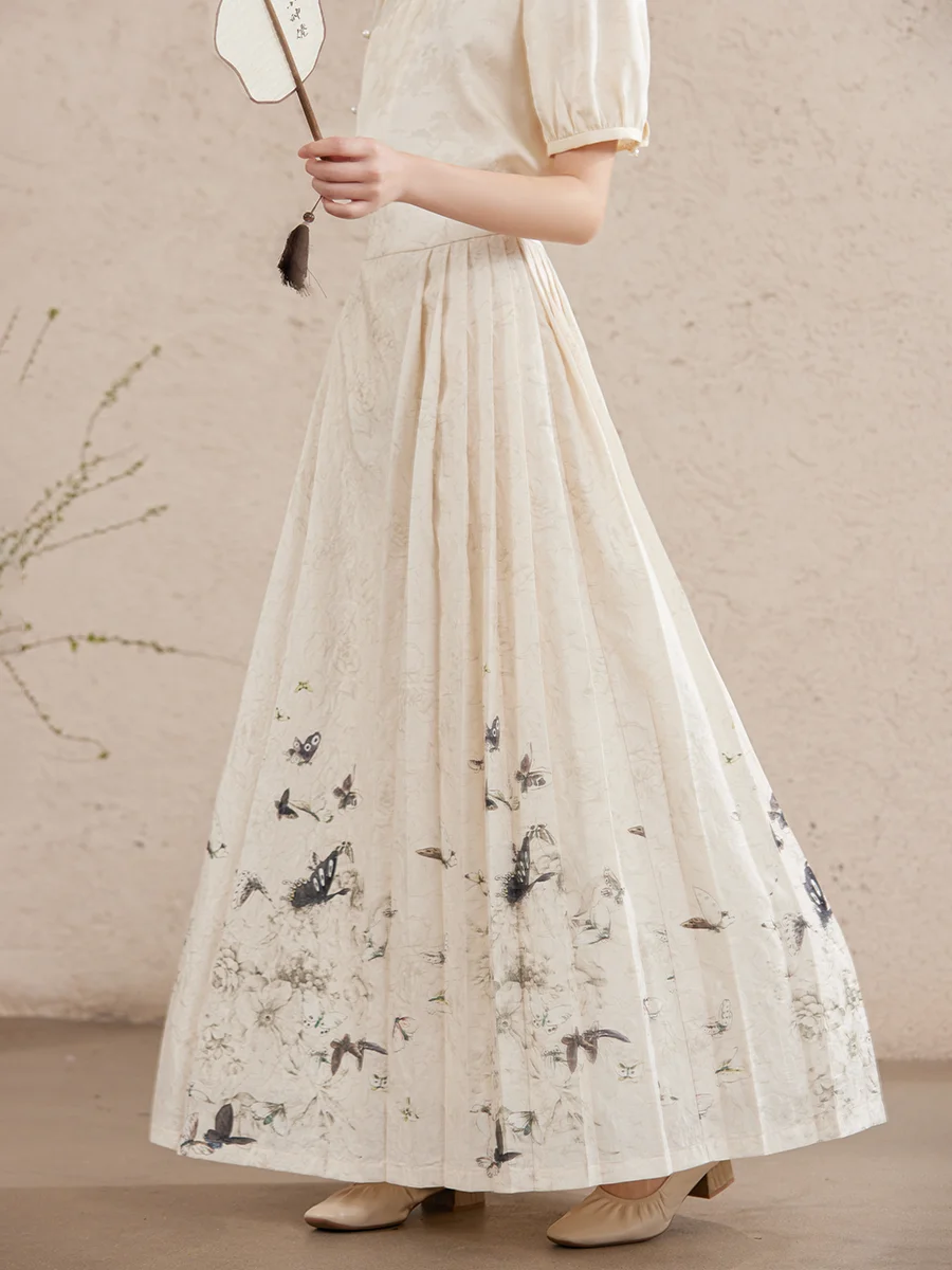 

Ele Print A-Line Midi Skirt High Waist Side Zipper Hanfu Sle Women's Skirt Chiffon Material Summer 2024