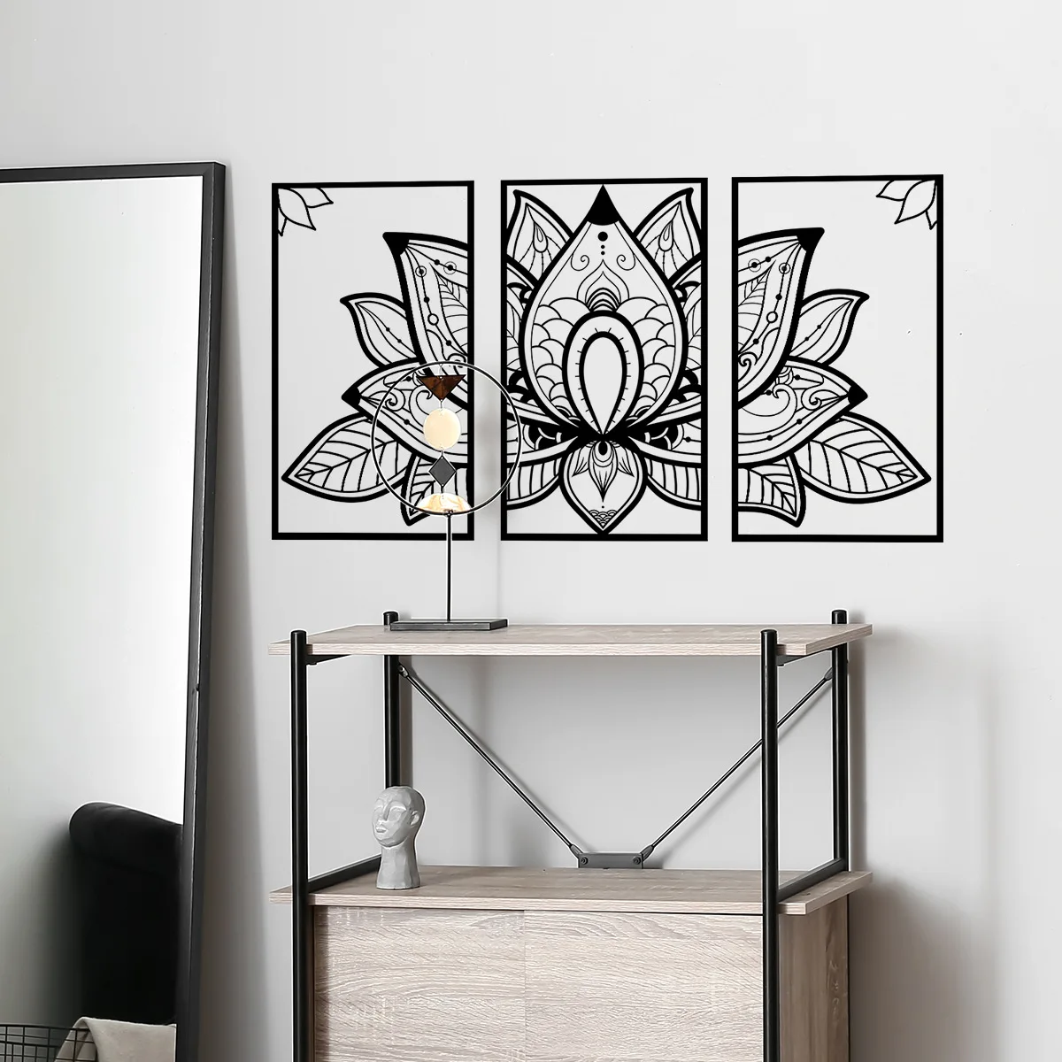 3pcs Black Lotus Background Decorative Wall Stickers Floral Triple Picture Wall Stickers Hallway Mural Wallpaper Sticker Ms3104