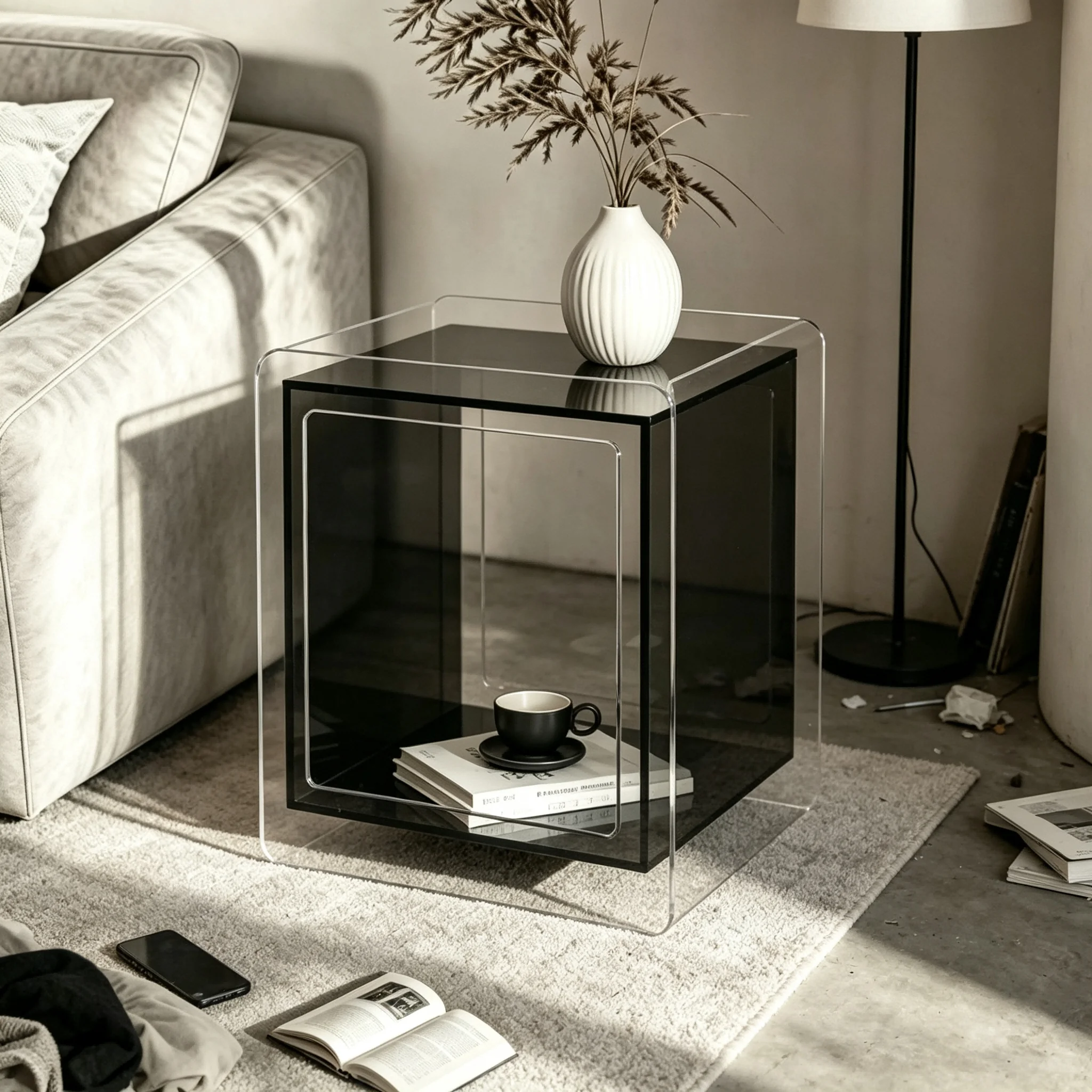 AOLIVIYA Clear Acrylic Nightstand Bedside Storage Cabinet Shelf Modern Italian Minimalist