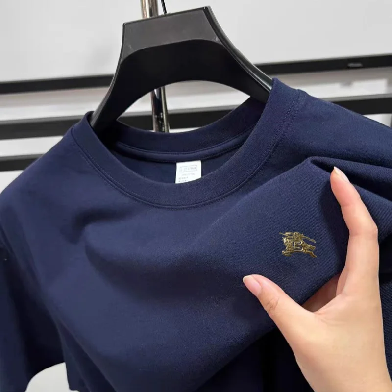 100 القطن الصيف جديد الرجال س الرقبة تي شيرتات قصيرة الاكمام العلامة التجارية الأصلية رائعة الصدر شعار طباعة تصميم عادية تنوعا الرجالية