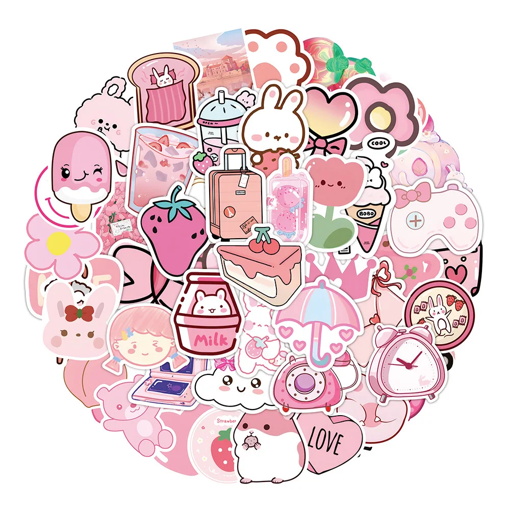 10/30/50PCS Cartoon Pink Girly Heart Sticker Graffiti iPad Helmet  Guitar DIY Personalized Wall Sticker Toy Decoration Wholesale