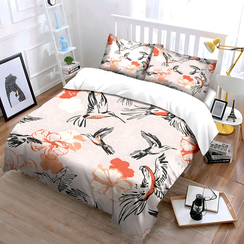 Artistic birds with floral pattern Print Bedding Set 1 Duvet Cover 2 Pillowcases for Adult and Children Luxury Gift Full Size