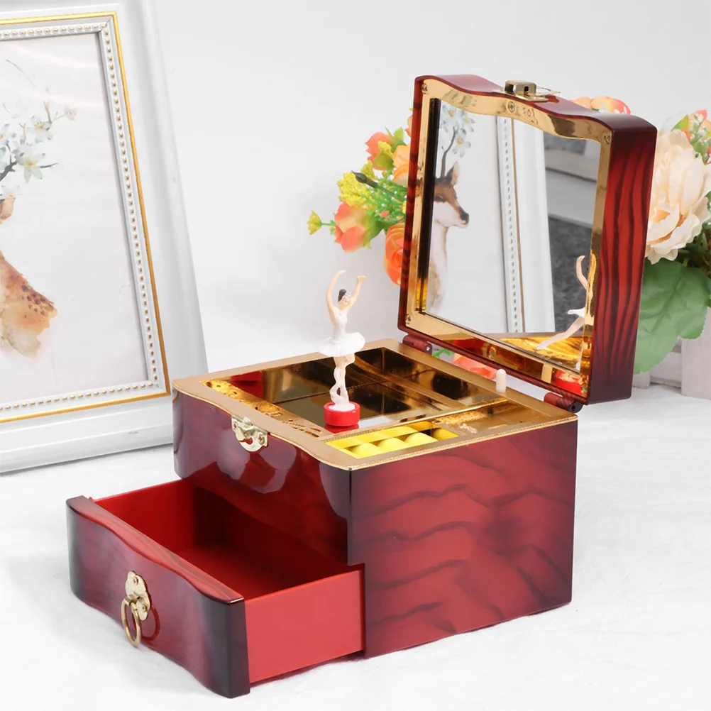 2 In 1 Jewelry Storage Box Music Box Red Creative Musical Jewelry Container For Women Dancing Girl Design Suitable Bedroom