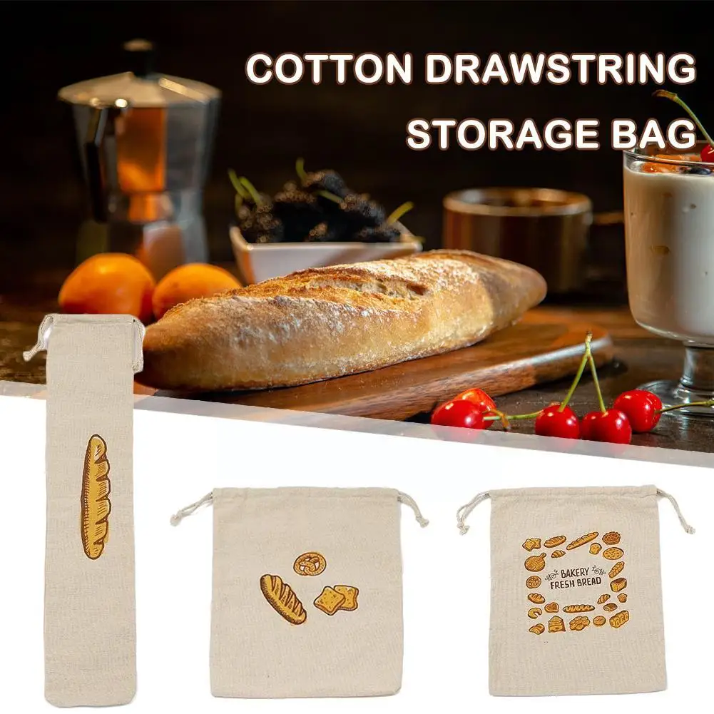 Linen Bread Bag Reusable Cotton Drawstring Storage Bag Loaf Homemade Bread Eco Friendly Keeping For I1b2