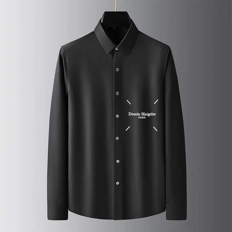 Light luxury trendy men's long sleeved shirt, high-end casual, no iron embroidery base long sleeved shirt