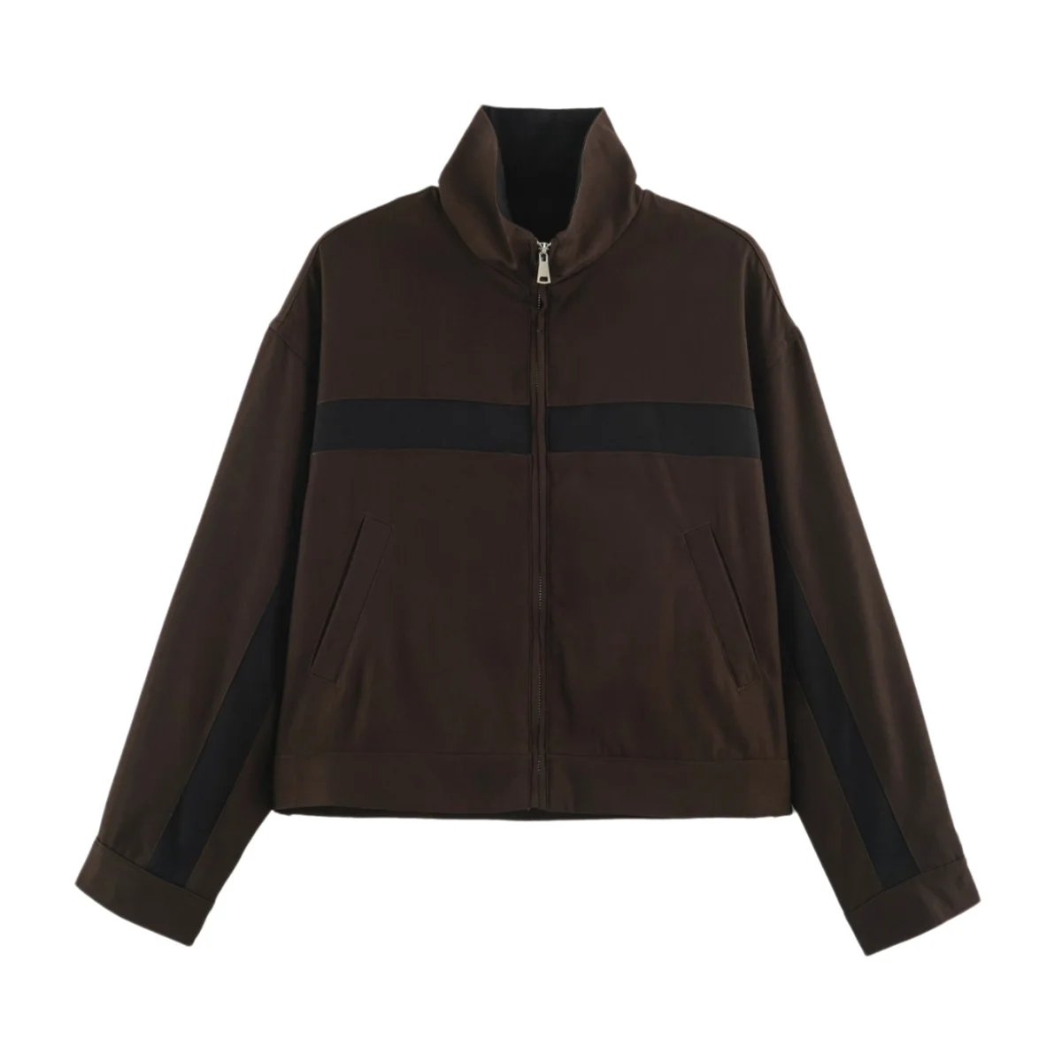 BSAY 2026 Damen-Jacke mit Stehkragen, Farbblock-Design, Reißverschluss, Kontraststreifen, Langarm, Locker Geschnitten, Kurze Sportliche Freizeitjacke – Detail 9