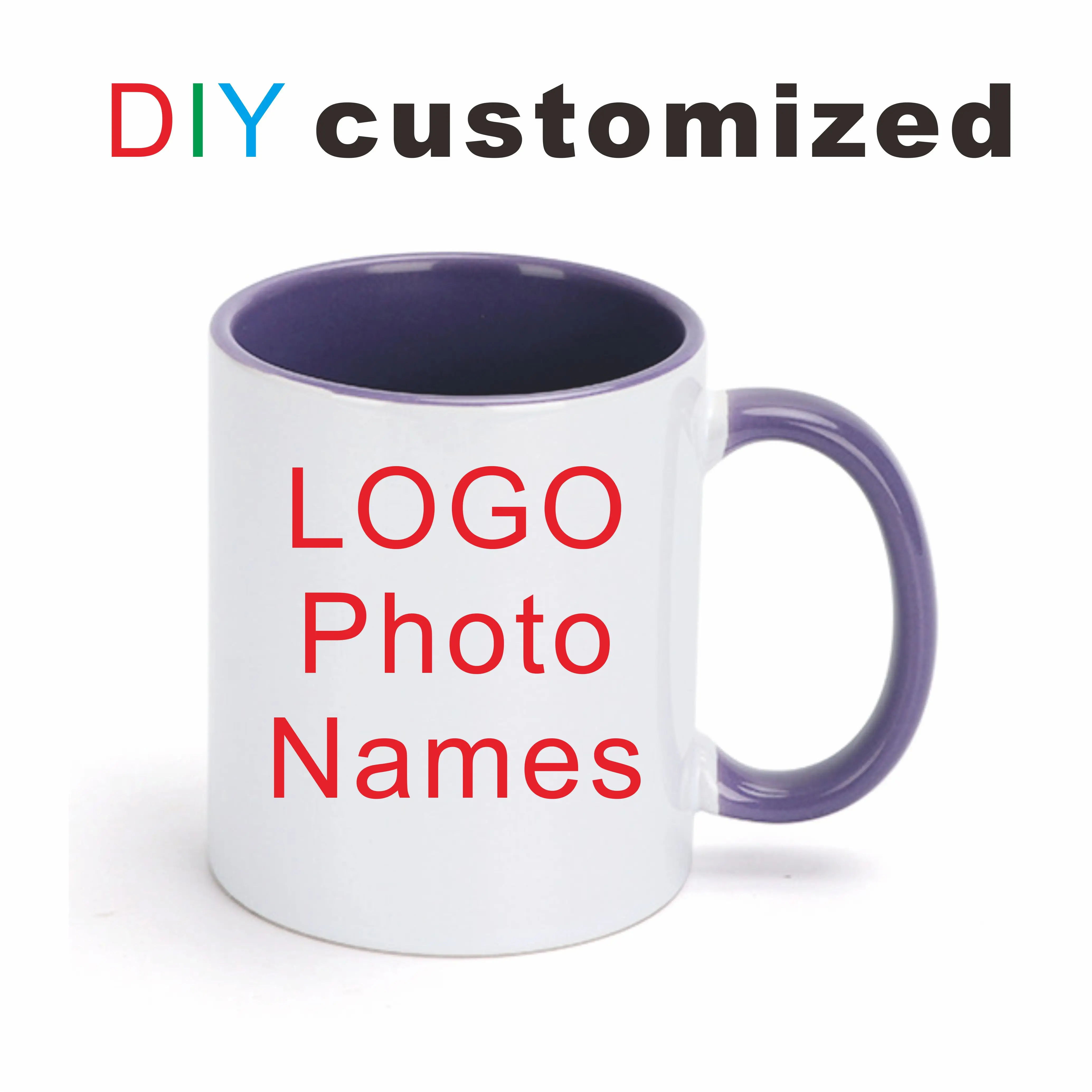 DIY Customized Ceramic Mug 11oz Purple Color inside and handle inside cup photo customize picture gifts MAZWEI Daily Store