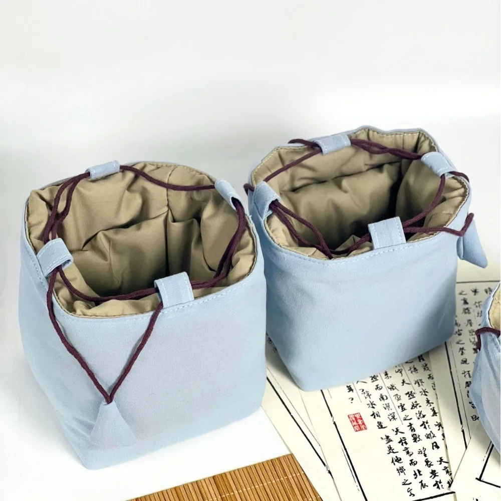 Chinese Style Tea Set Organizer Bag Tea Ceremony Accessories Breakage-proof Teacup Drawstring Cloth Pouch Multifunctional