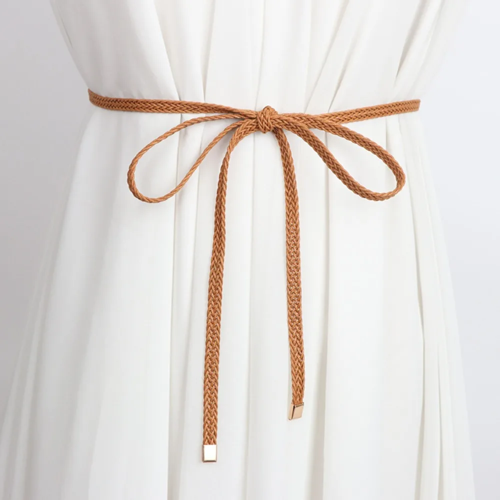 Fashion Solid Color Dress Slim Belt Weave Non-hole Sweater Strap Clothes Waistband Women