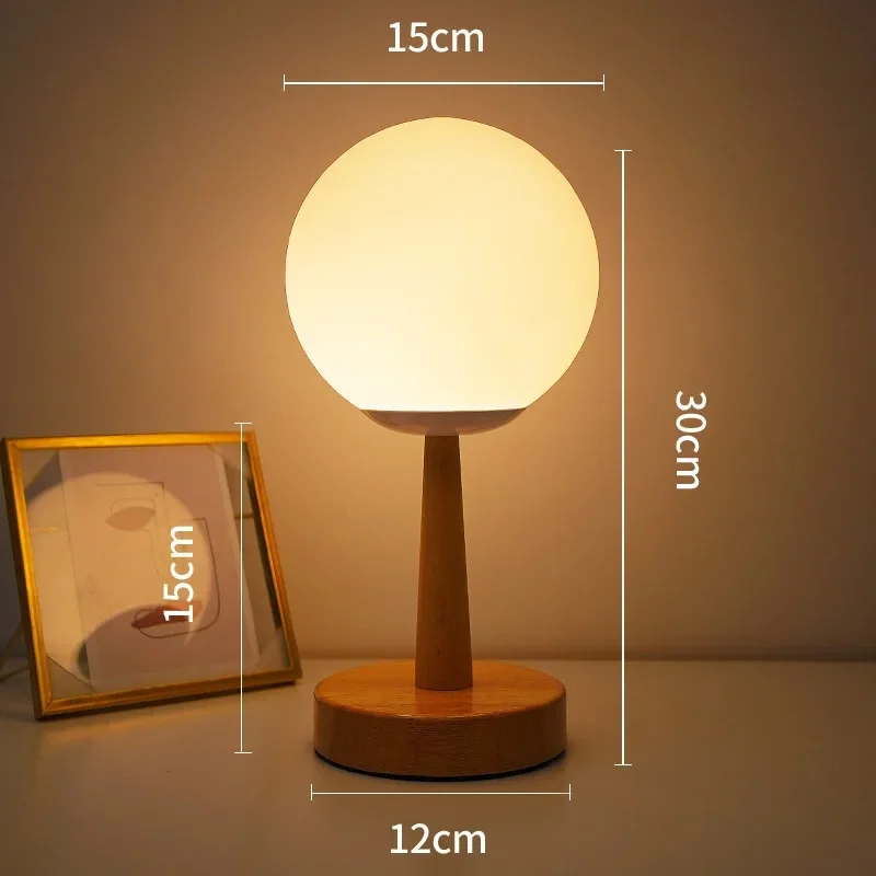 Scandinavian LED solid wood table lamp bedroom, study room, bedside atmosphere decoration night light sleep light