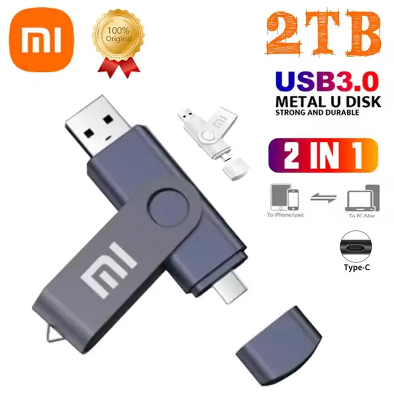 Xiaomi Usb Drive 2tb Flash High Speed Usb 3.0 Flash U Disk Type-c Interface Dualuse Mobile Phone Computer Metal Memory Stick New