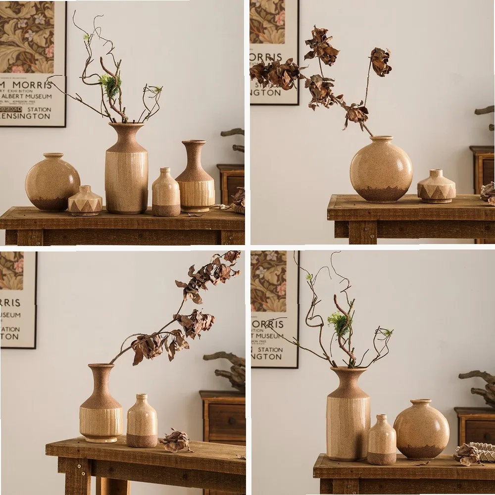 Modern Ceramic Vase for Living Room, Minimalist Boho Chic Flower Pot, Mid-Century Retro Style Home Decor