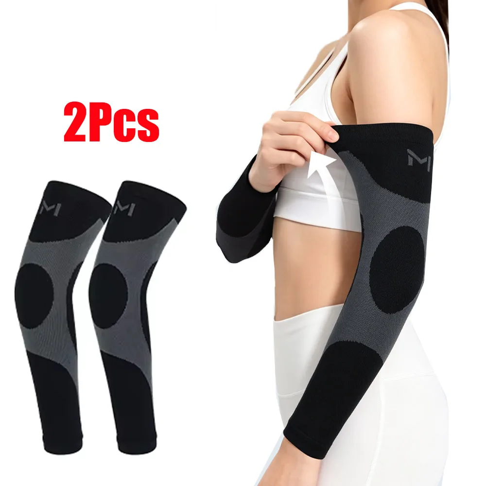 1 Pair Long Compression Arm Sleeves for Women Men, Breathable Non-Slip Elbow Brace for Tennis Golfer, Weightlifting Gym Cross