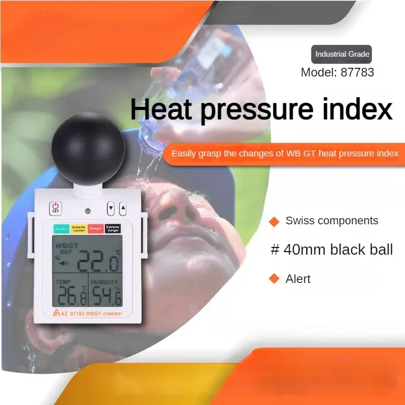 Misuratore di indice di calore AZ87783 Igrometro per la prevenzione del colpo di calore Termometro a sfera nera WBGT