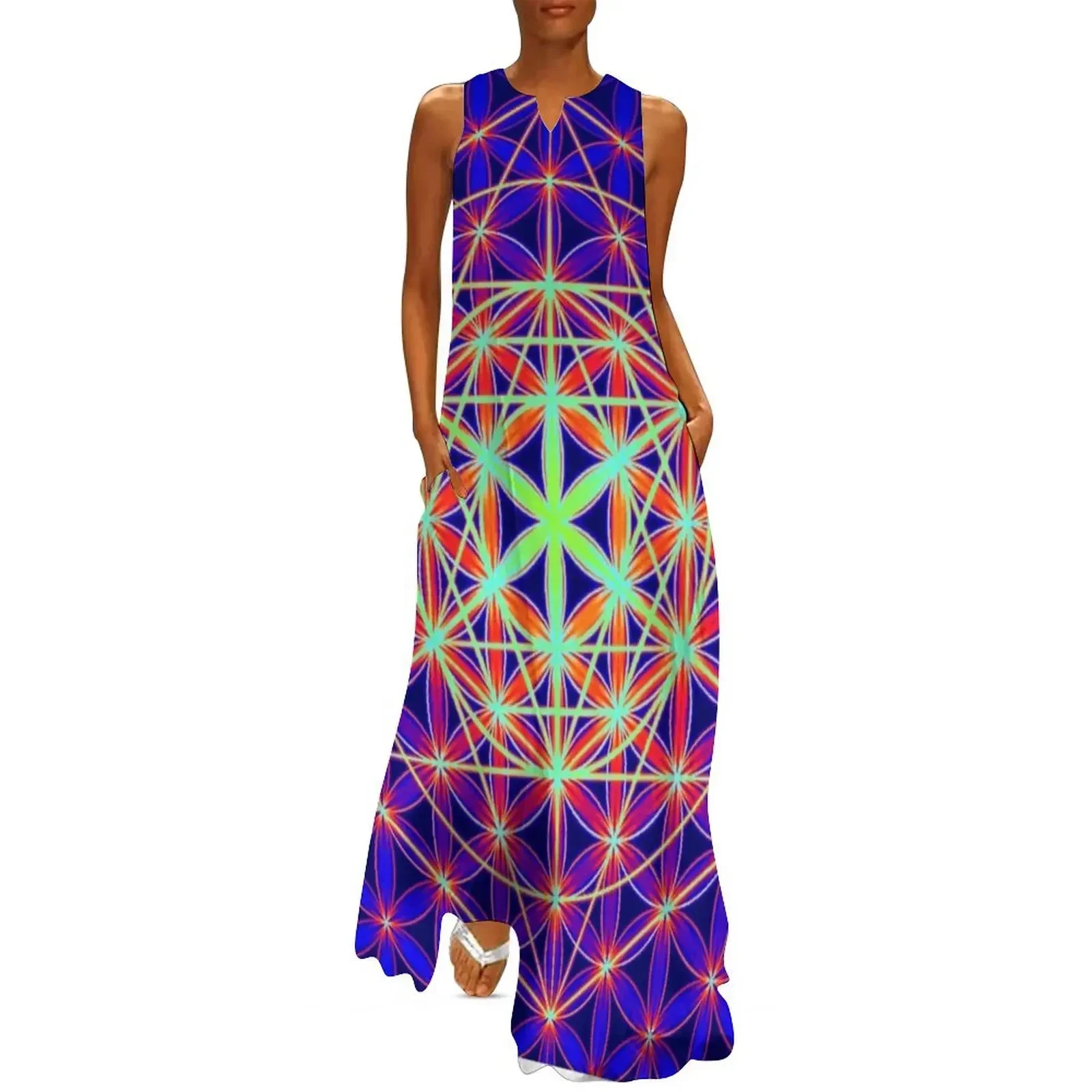 

Psychedelic Flower of Life Sacred Geometry UV effect Long Dress women formal occasion dresses Dress