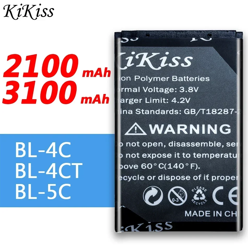 KiKiss BL-4C BL-4CT BL-5C Battery For Nokia 5310 7210 6600 2720 6700 1101 1112 1600 n72 n91 n70 n71 1208 e60 1202 BL 4C/4CT/5C