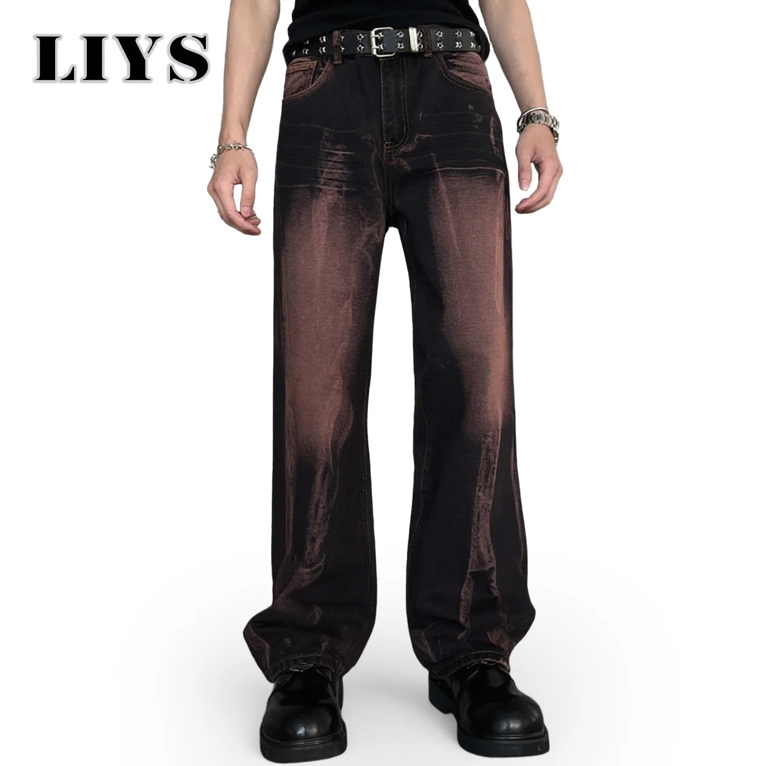 

Осень 202, мужские мешковатые прямые джинсы, повседневные джинсовые мужские осенние брюки, уличная одежда, брюки полной длины, мужская брендовая одежда