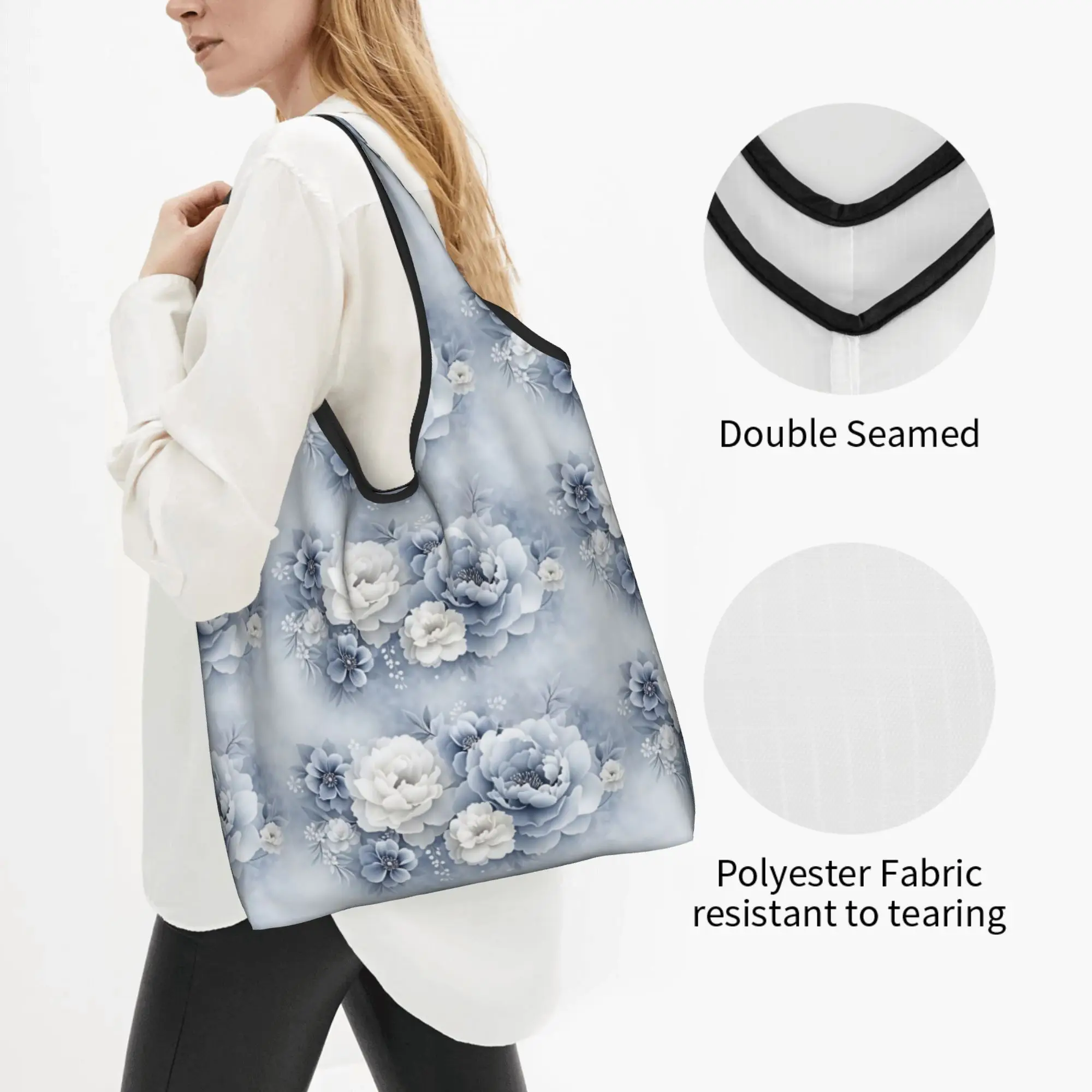 Fashion Trend 3D Flowers Grocery Shopping Bags Fashion Shopper Shoulder Tote Bags Big Capacity  Luxury High 3D Floral Handbag
