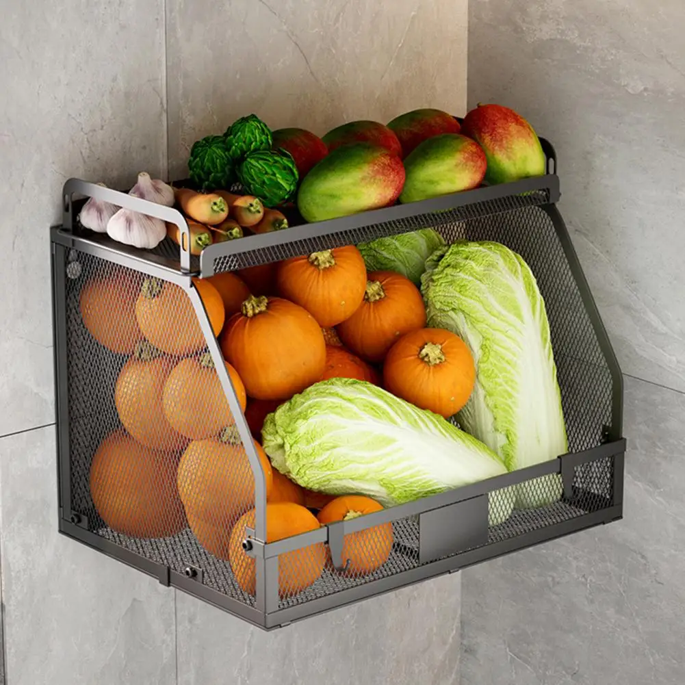 

Kitchen Storage Rack Stackable Fruit Basket Storage Rack with Capacity Strong Load-bearing for Countertop for Durability