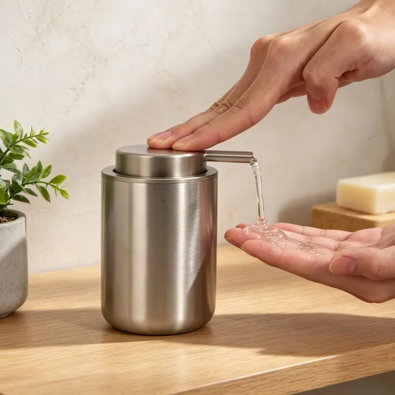 Stainless Steel Soap Dispenser Refillable Stainless Steel Soap Pump Bathroom Pump Bottle Elegant Design Home Accessory for Sink
