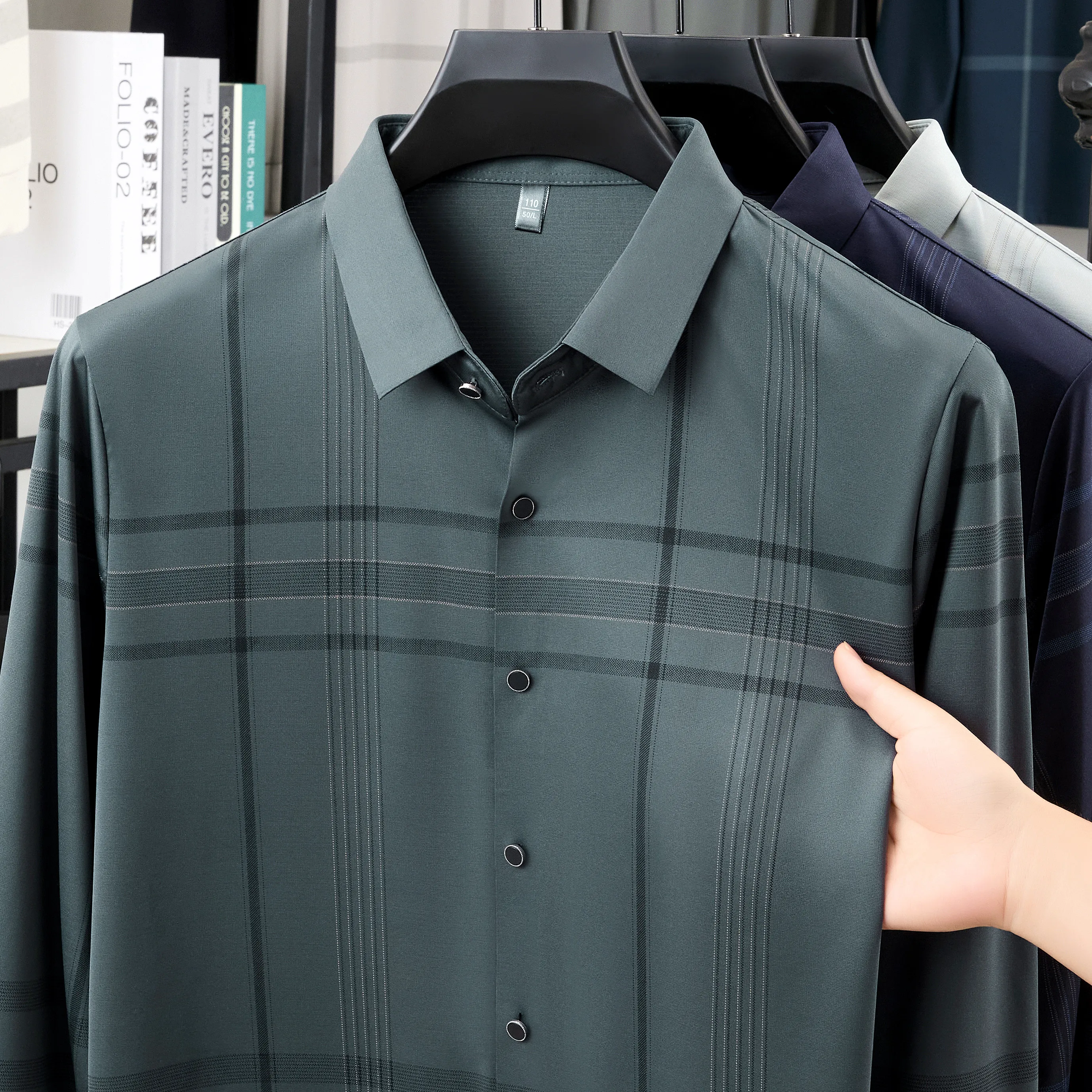 Camisa ligera de lujo para hombre, camisa drapeada informal de