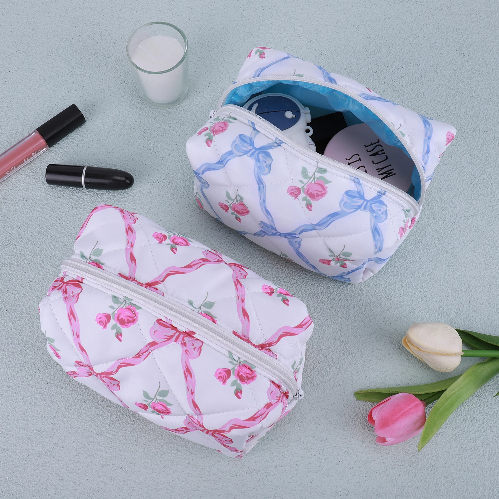 حقيبة يد لمستحضرات التجميل بطبعة زهور، منظم السفر، حقيبة تخزين المكياج، حقيبة مكياج مبطنة، حقيبة أدوات الزينة للنساء والفتيات