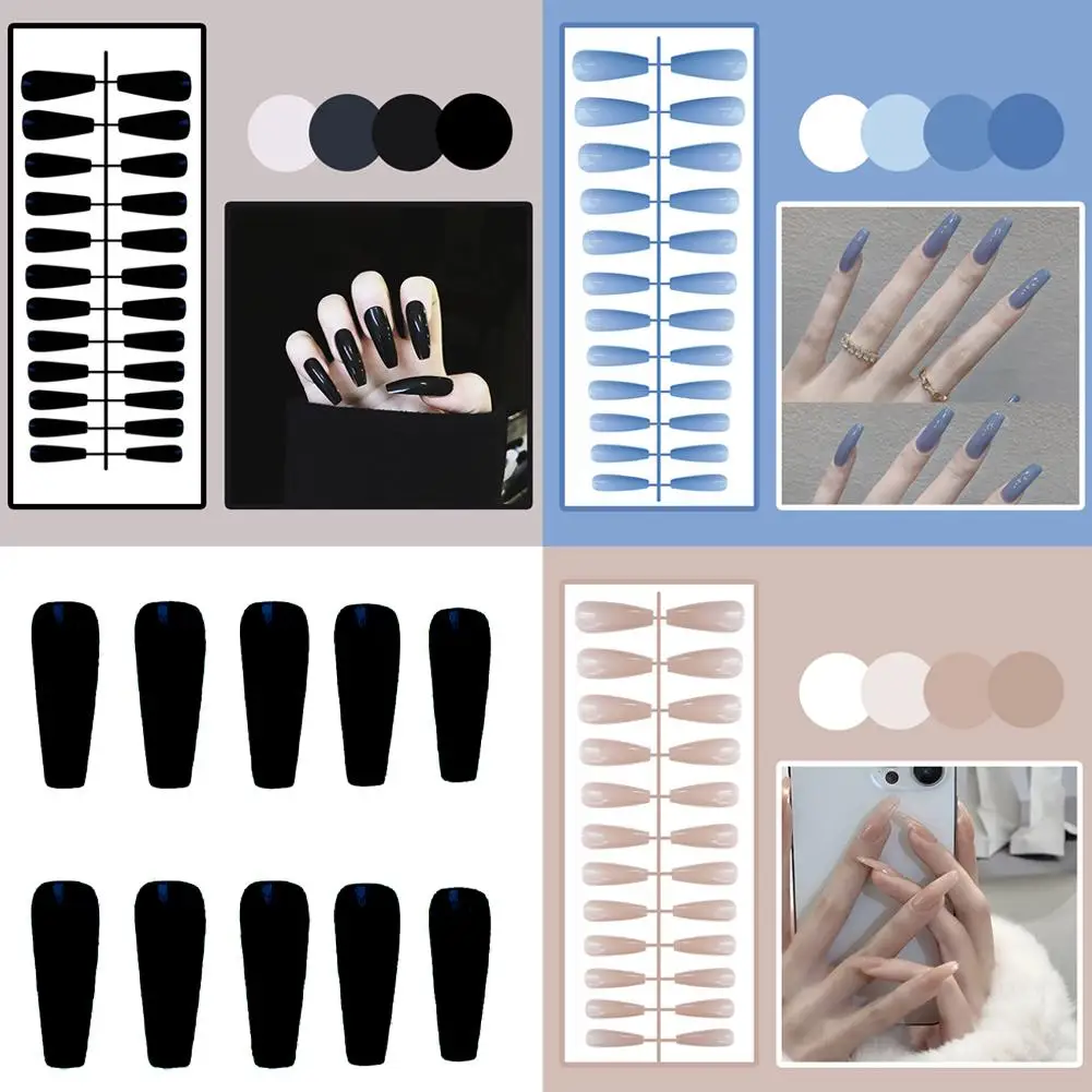 24Pcs Solid Color Fake Nails Matte Medium Long False Nails Detachable Wearable Full Cover Manicure Press-on Nails For Women