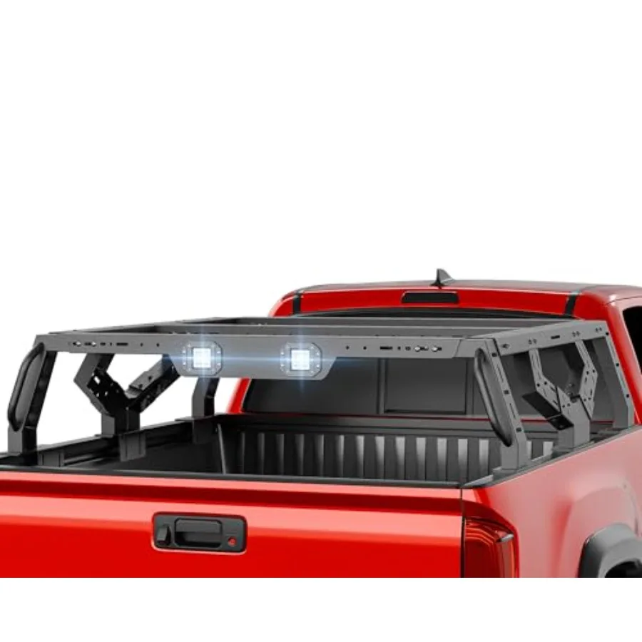 Truck Cargo Racks 13.46 High Overland Bed Racks Cargo Carrier with 2 LED Lights Compatible with Tacoma Ranger Gladiator JT Fron