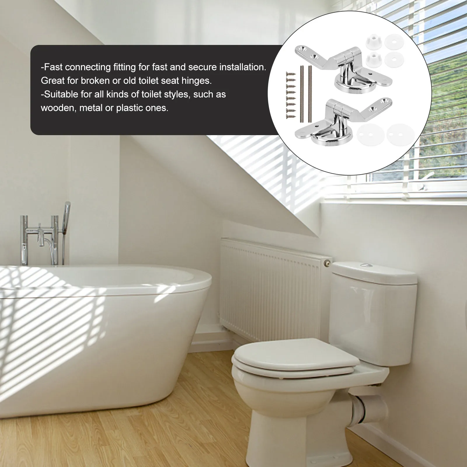 

1Set Toilet Seat Hinge Kit Zinc Alloy Strong Load Bearing Not Easy to Break Deform Fast Install for All Toilet Styles Home Use