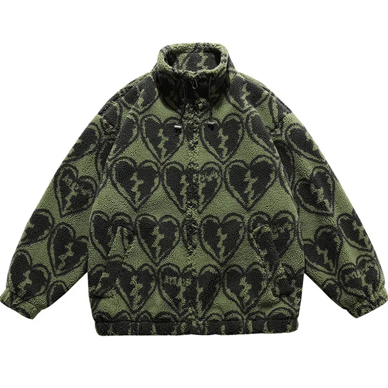 Winter New Lambswool Parka Jacket Men Coat Fashion Print Streetwear Harajuku Oversize Thickening Fleece Outerwear M-XXL
