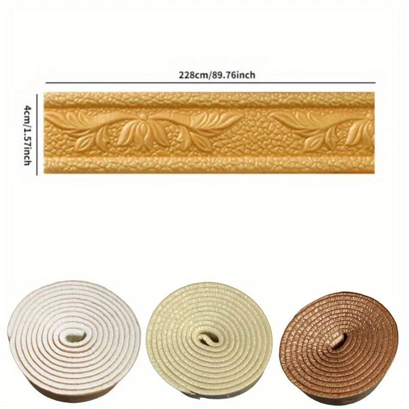 1 Pc Self-Adhesive 3D Foam Baseboard, Waistline, Wall Stickers, Wall Corner Trim, Door Frame Edge Protection Strips, Home Decor