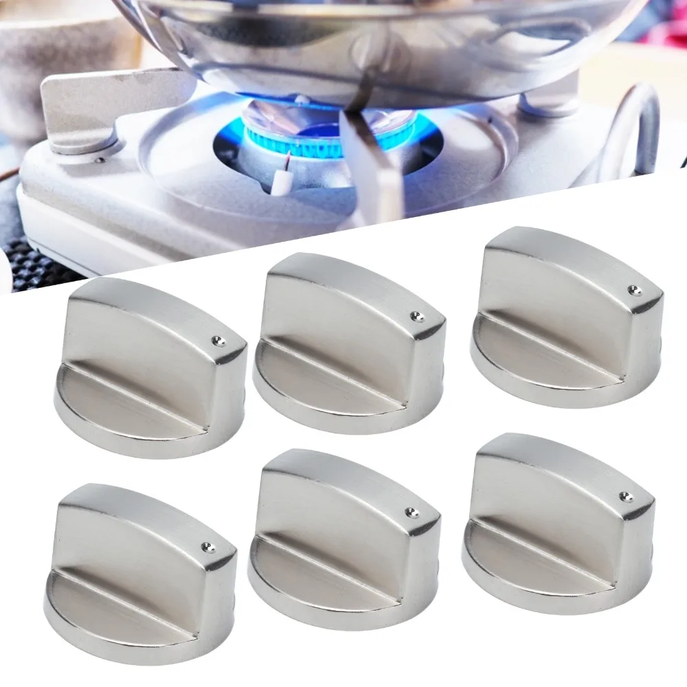 6PCS Central Universal Gas Stove Knobs Round Knob Indicator Hole Gas Stove Knobs Silver Lightweight Cooker Control Knobs